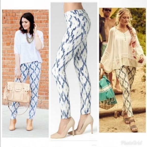 PAIGE Verdugo Ikat Cotton Tribal Print Pants in Blue / White Size 26 - Picture 2 of 7